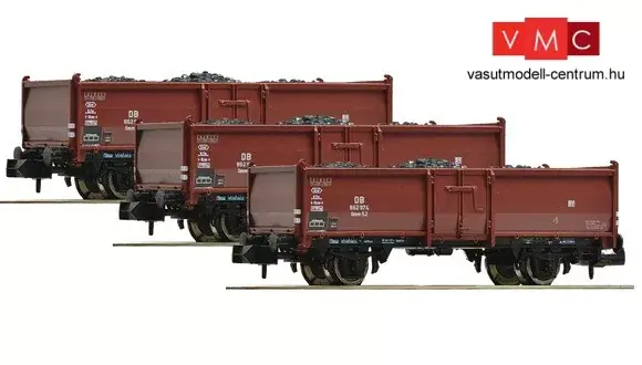 Fleischmann 820530 Nyitott teherkocsi készlet, 3-részes Omm52, szén rakománnyal, DB (E3) (N) Gyors kiszállítás