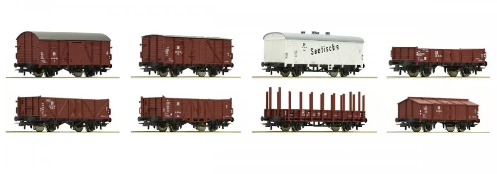 Roco 67127 Teherkocsi-készlet, 8 db különböző típusok, DR (E3) (H0) Különleges ajánlat