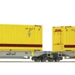 Roco 76421 Konténerszállító iker-zsebeskocsi, Sdggmrs25 - T2000, DHL / AAE (E6) (H0) Gyors szállítás