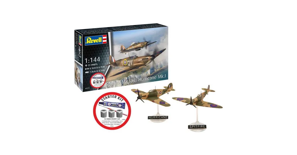 Árcsökkenés REV-73771 Revell 1 144 Starter Kit Spitfire Mk.Ia Hurricane Mk. I makett repülő